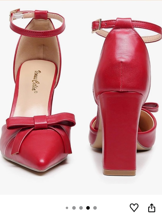 Venus Celia Shoes - Venus Celia Red Pointed-Toe Bow Block Heels with Ankle Strap